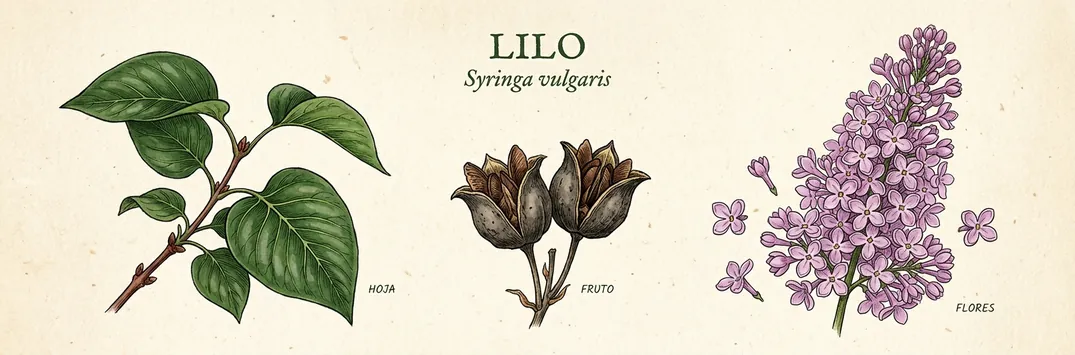 Hoja, fruto y flor de lilo